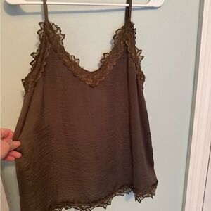 Entro Army green Lace Trim Sleeveless Camisole